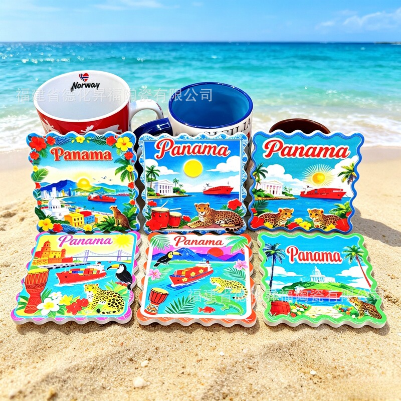 Cross-Border Summer Ocean-Themed Beach Environmentalism Ceramic Coasters Panama-Themed Coastal Souvenirs Cross-Border Summer Ocean-Themed Beach Environmentalism Ceramic Coasters Panama-Themed Coastal Souvenirs