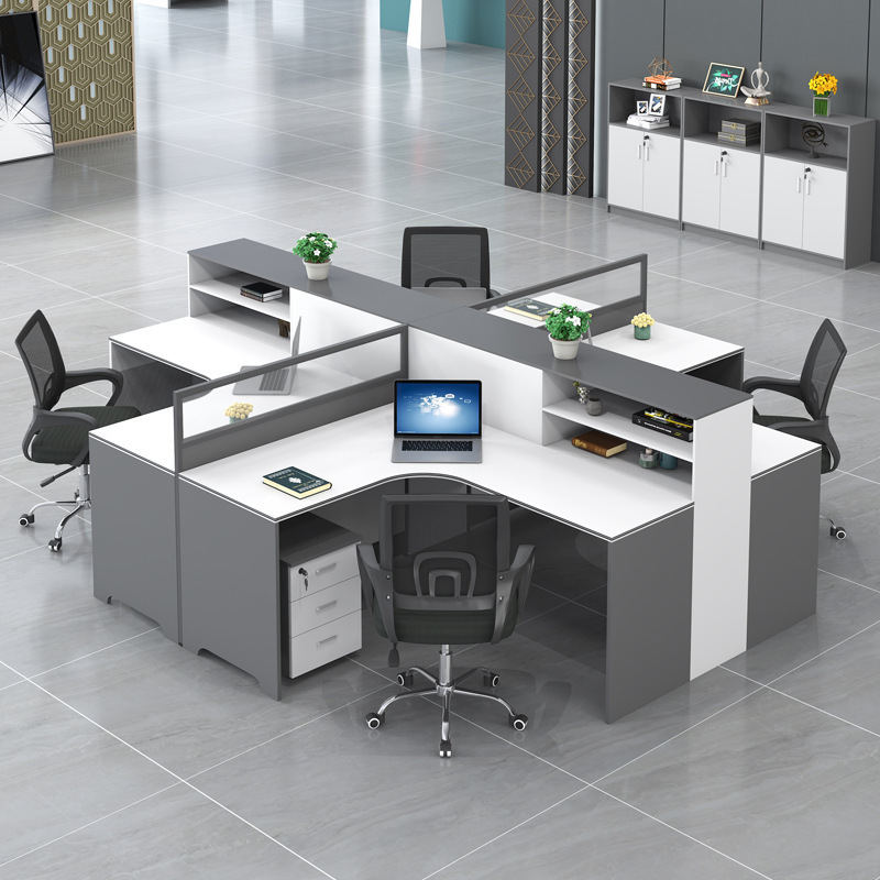 Screen Staff Desk Simple and Modern 4/6 Double Staff Desk and Chair Combination Financial Room L-Shaped Work Card Slot