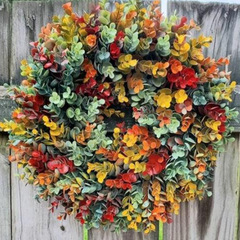 Cross-border simulation plant decoration home decoration fake flower door hanging photography prop colorful eucalyptus flower ring
