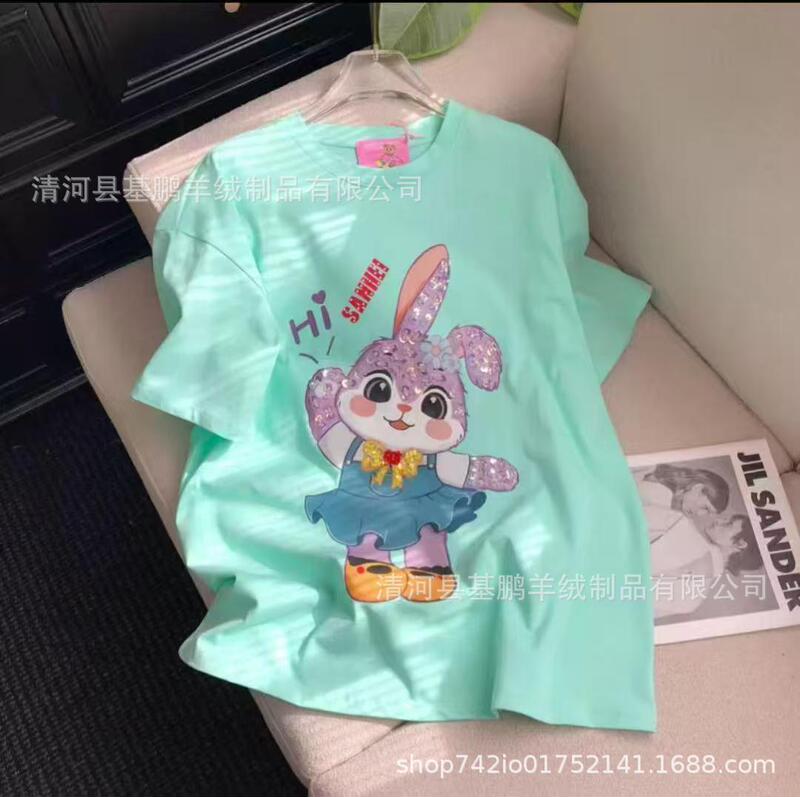 2026 New Model Foreign Trade Cross-Border High Street Fashion Brand Women's Printed Cotton Short-Sleeve Embroidered Loose Half-Sleeve T-Shirt Wholesale 2026 New Model Foreign Trade Cross-Border High Street Fashion Brand Women's Printed Cotton Short-Sleeve Embroidered Loose Half-Sleeve T-Shirt Wholesale