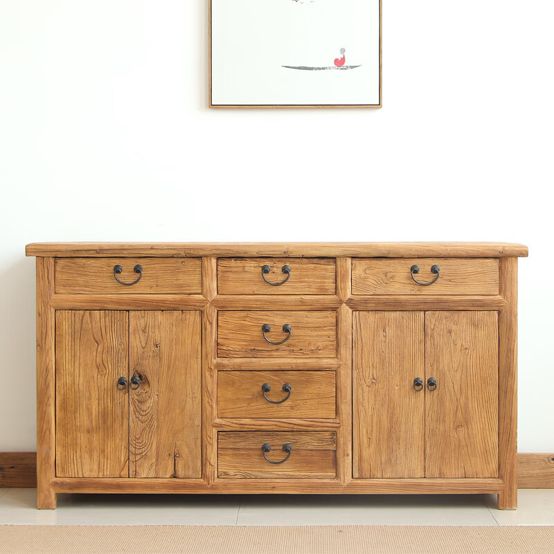 Old Elm Sideboard Entrance Restaurant Wall Cabinet Multi-Drawer Storage Cabinet Chinese Old Elm Tea Cabinet Storage