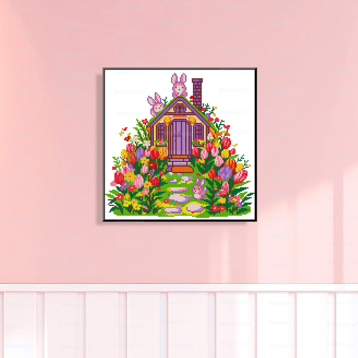 Mona Lisa real bordado cruzado Tulipan Casa de conejo nuevo estilo de sueño estética sala de estar pintura decorativa bordada a mano image 3