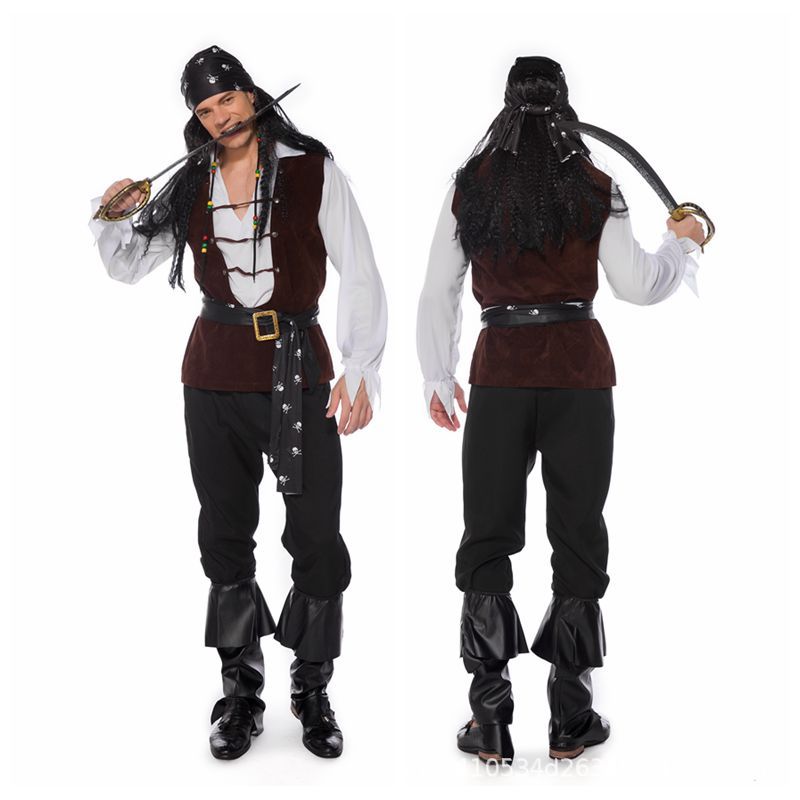万圣节服装男海盗角色扮演杰克船长 加勒比海盗cos化妆舞会扮演服