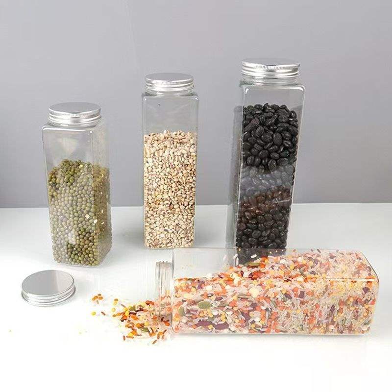 Caja de almacenamiento de granos granos granos gran capacidad tanque sellado de grado alimenticio a prueba de insectos a prueba de humedad embalaje de botella de plástico cuadrada transparente