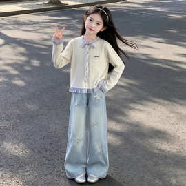 女童套装春秋2026新款洋气儿童休闲中大童网红开衫女孩卫衣两件套