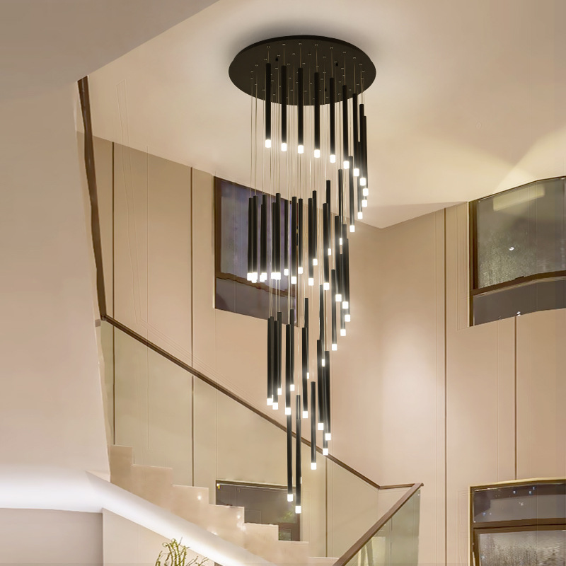 Villa creativa dúplex lámpara individual atmósfera escalera simple nórdica led lámpara giratoria dúplex largo edificio