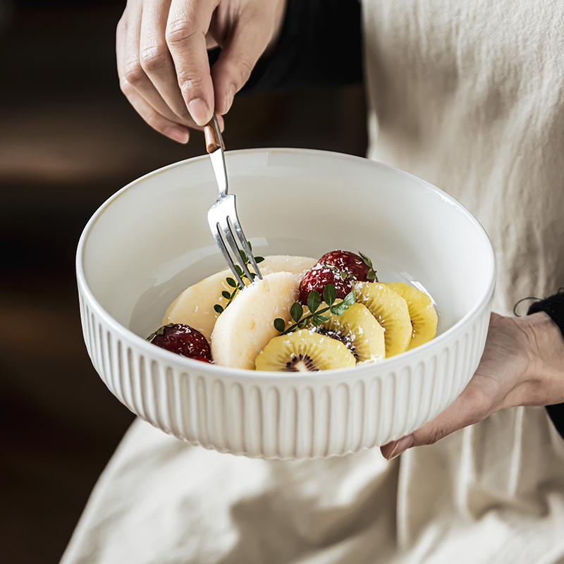 Tacos de cubierta de color sólido del estilo nórdico, cuenco redondo en relieve, cuenco de ensalada doméstico, cuenco de frutas, cuenco de verduras gruesas, cuenco de fideos de restaurante