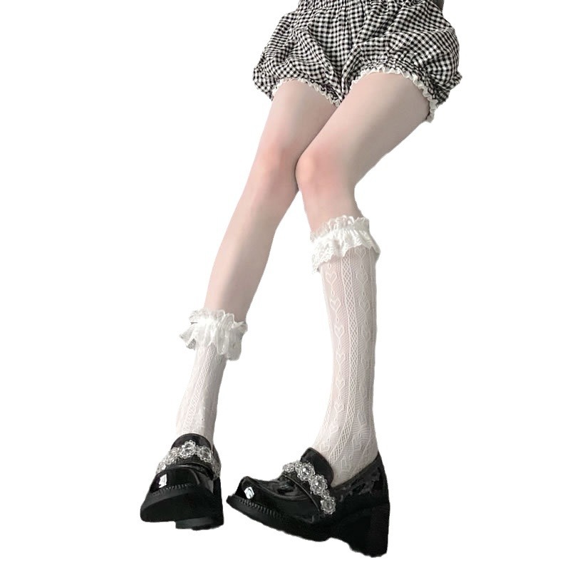Calcetines de pantorrilla de encaje Lolita mujeres de moda verano fino jk estilo universitario medias medias japonesas