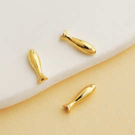 S925纯银镀金手工DIY小鱼隔珠串珠编绳珍珠手链项链散珠饰品配件