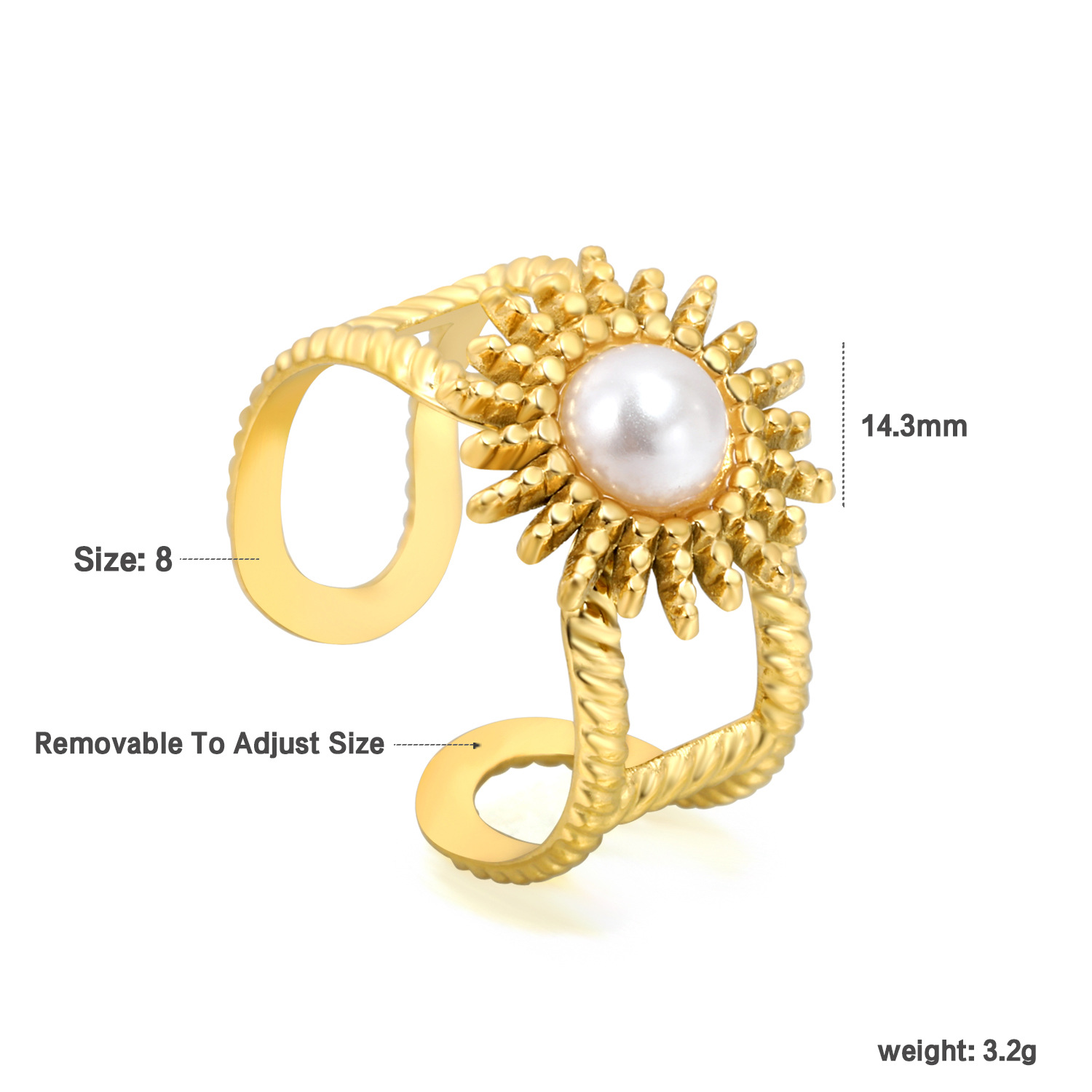 유럽과 미국의 스테인레스 스틸 18K 반지, 복고풍, 다용도, 우아함, 틈새 색상의 천연석, 국경을 넘는 태양 요소 단일 반지