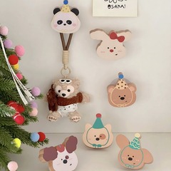 【Ornamental Bamboo Cartoon Animal Hole-Free Hook Key Holder Keychain Charm】