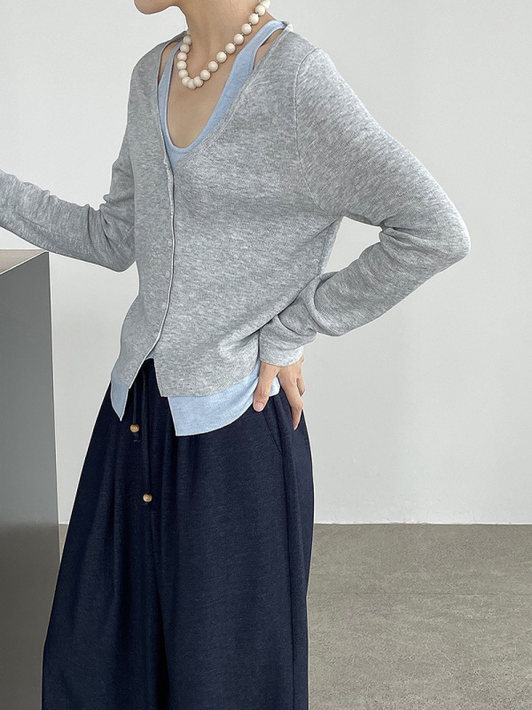 滔川   韩系2025秋设计感撞色拼接假两件套头针织衫女YL825|undefined