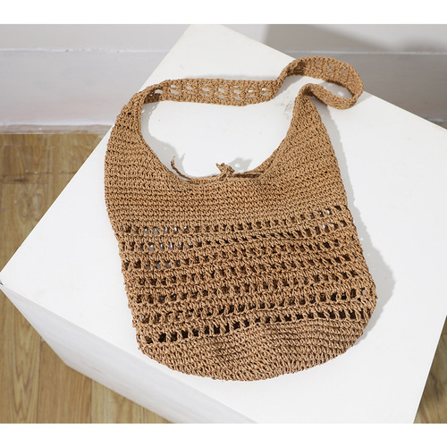  New Large Capacity Grass Woven Bag Korean Style Hollow Casual Single Shoulder Weaving Bag Hand-Held Beach Vacation Sand Bag