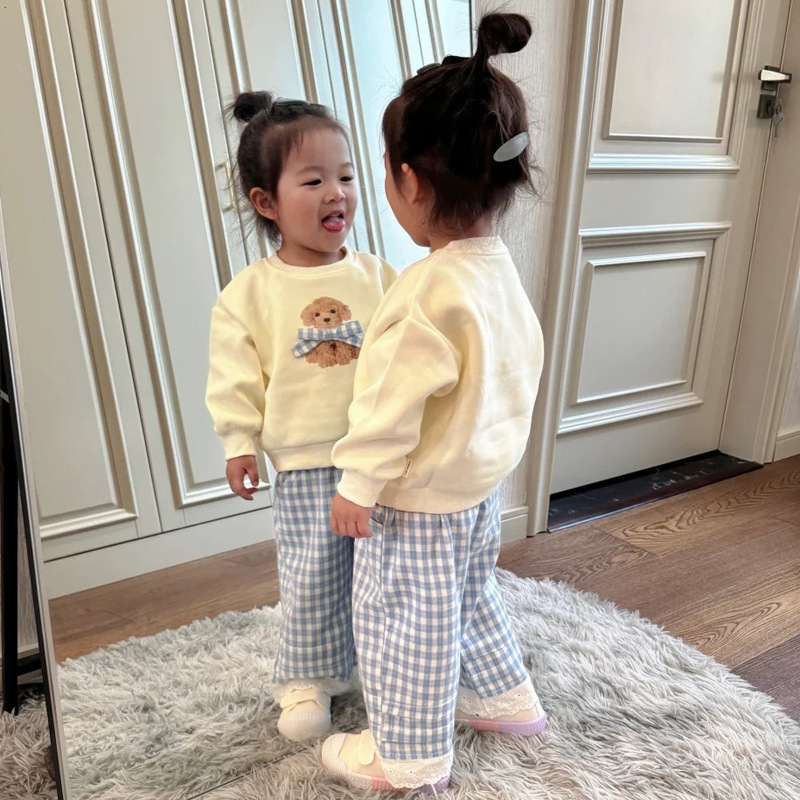 女童裤子早秋2025新款韩版儿童巨好看蕾丝格子阔腿裤小女孩休闲裤|undefined