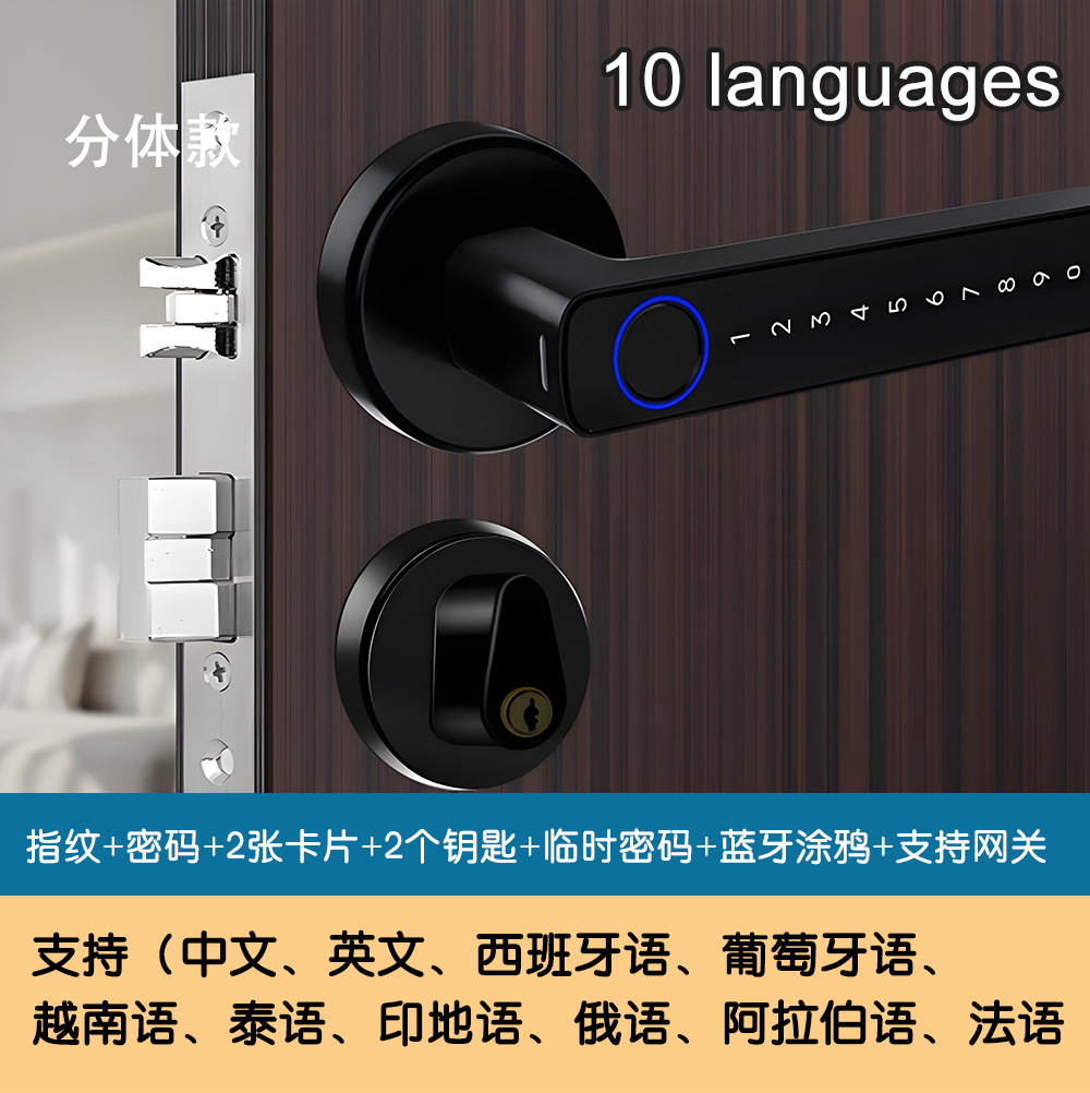 Manija de la puerta de suministro directo transfronterizo con cerradura de huella digital, cierre de contraseña de aplicación Bluetooth de graffiti, apartamento de oficina silencioso