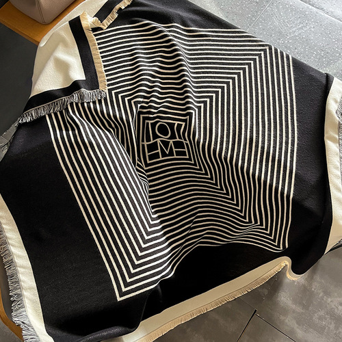 New striped shawl for women to wear outside the air-conditioned room in summer, warm imitation cashmere shoulder and neck scarf, autumn and winter