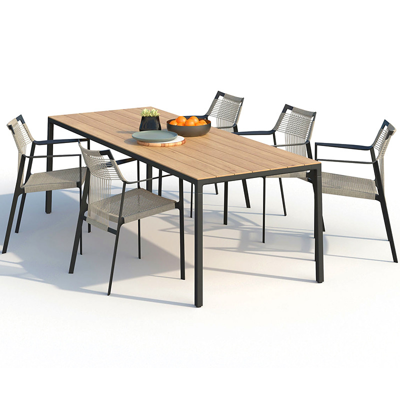 Mesas y sillas para patio exterior, sillas de ratán para balcón de villa, resistentes a la lluvia y al sol, mesa larga de aleación de aluminio para terraza de jardín exterior image 5
