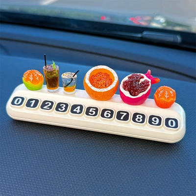 Fruit Drink Car Temporary Nömrəli dayanma kartı - half-peeled-passion-fruit-half-peeled-pomegranate-2-small-oranges-2-cups-of-drinks-stop-sign