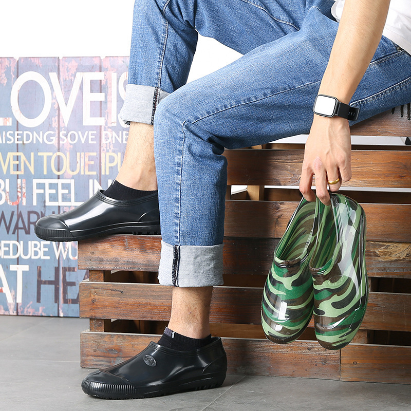 Men's Short Rain Boots, Waterproof, Non-Slip, Thickened Fleece Lining, Acid and Alkali Resistant, Low-Cut Water Shoes, Labor Protection Rubber Boots Men's Short Rain Boots, Waterproof, Non-Slip, Thickened Fleece Lining, Acid and Alkali Resistant, Low-Cut Water Shoes, Labor Protection Rubber Boots