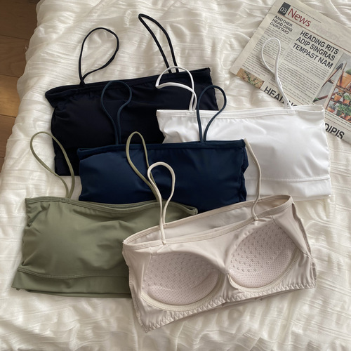 Summer ice silk small breasts gathered small straps tube top no wire bra fixed cup beautiful back underwear anti-exposure wrapped chest