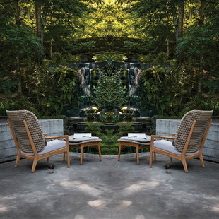Scandinavian Outdoor Leisure Rattan Rocking Chair Courtyard Garden Balcony Outdoor Teak Rainproof and Sunproof Double Rattan Chair Sofa
