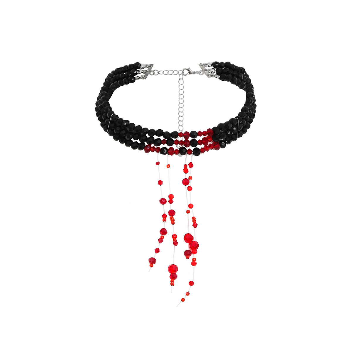Girocollo goth con perline e frange a goccia di cristallo rosso_voghion.com