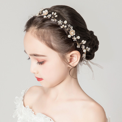 Girls kids latin ballet piano princess performance headdress hair accessories wreath princess hair flower Korean hair hoop birthday photo show crown