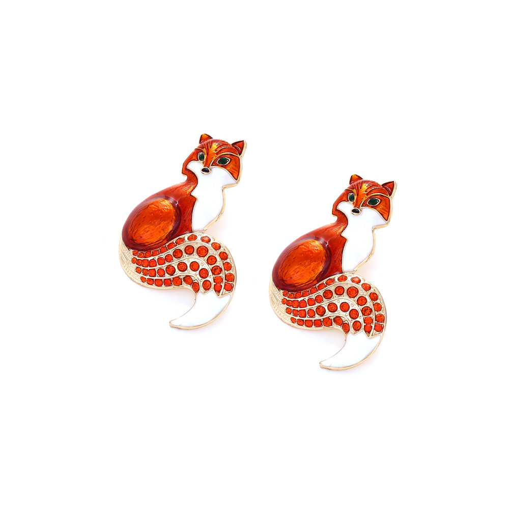 1 Pair Quantity 1 Pair Cartoon Style Fox Enamel Zinc Alloy Ear Studs