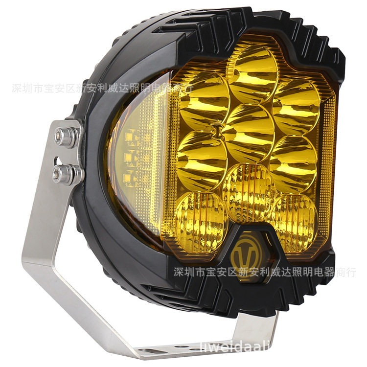 Nueva luz de trabajo LED de luz dorada de 7 pulgadas adecuada para el tipo de vehículo todoterreno luz lejana y cercana Proyector de luz de inspección integrado tres lados