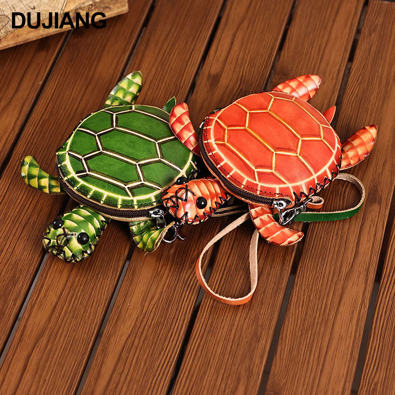 창조적 인 수제 정품 가죽 동물 크로스 백 부품 가방 펜던트 패션 귀여운 손 작은 지갑 작은 거북이 동전 지갑