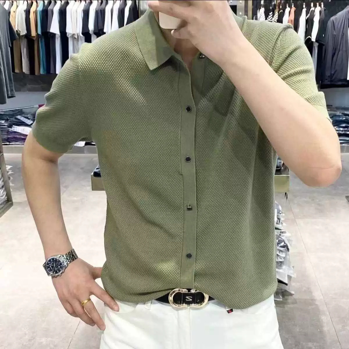 Polo camiseta de manga corta camiseta de punto hombre negocio delgado verano transpirable moda coreana comercio exterior al por mayor transfronterizo
