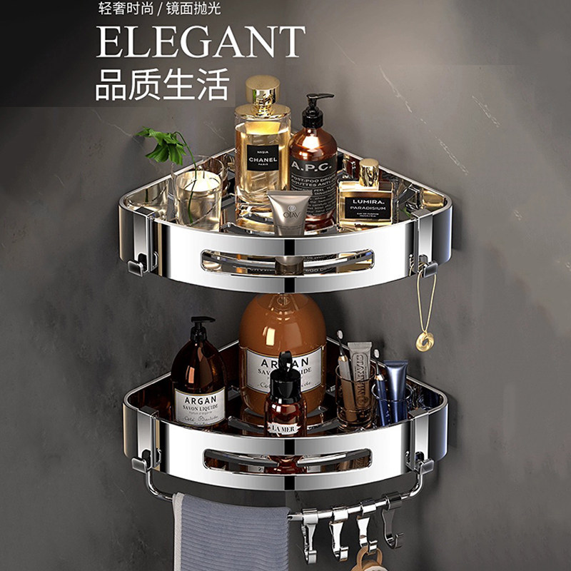 304 Stainless Steel Bathroom Storage Rack, Enlarged and Thickened, No-Drill Corner Shelf for Bathroom, Triangular Rack for Toilet, Triangular Basket