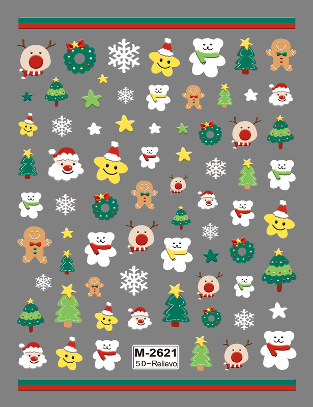 最新のクリスマスレリーフシリーズ爪貼り5D立体レリーフサンタクロースクリスマスツリークリスマス動物ネイルアート|undefined
