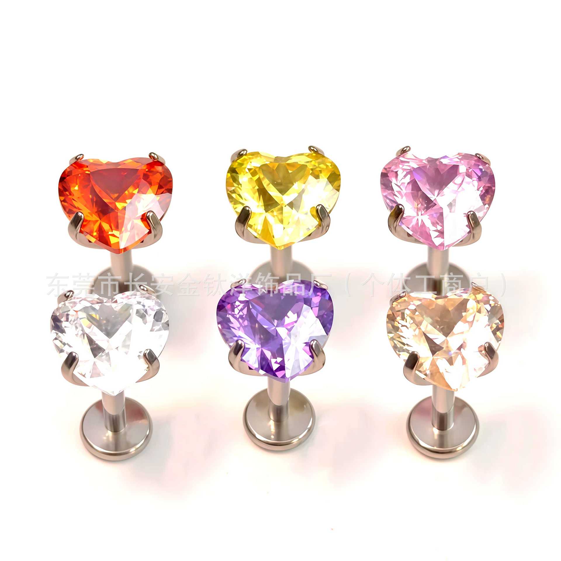 F136 Titanium Round Bottom Heart-Shaped Bird's Nest Cut Zircon Stud Earrings Lip Studs G23 Titanium Alloy Body Piercing Jewelry detail image 5