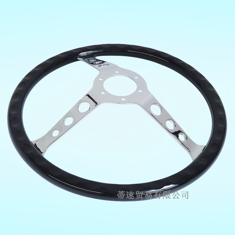 Factory Direct Sales Car Modification Glossy Black Round Hole Steering Wheel 15inch Electroplated Universal Racing Steering Wheel 380mm