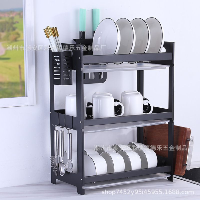 不锈钢碗盘架厨房台面碗碟沥水架二层三层置物架收纳架盘架筷子筒|ms