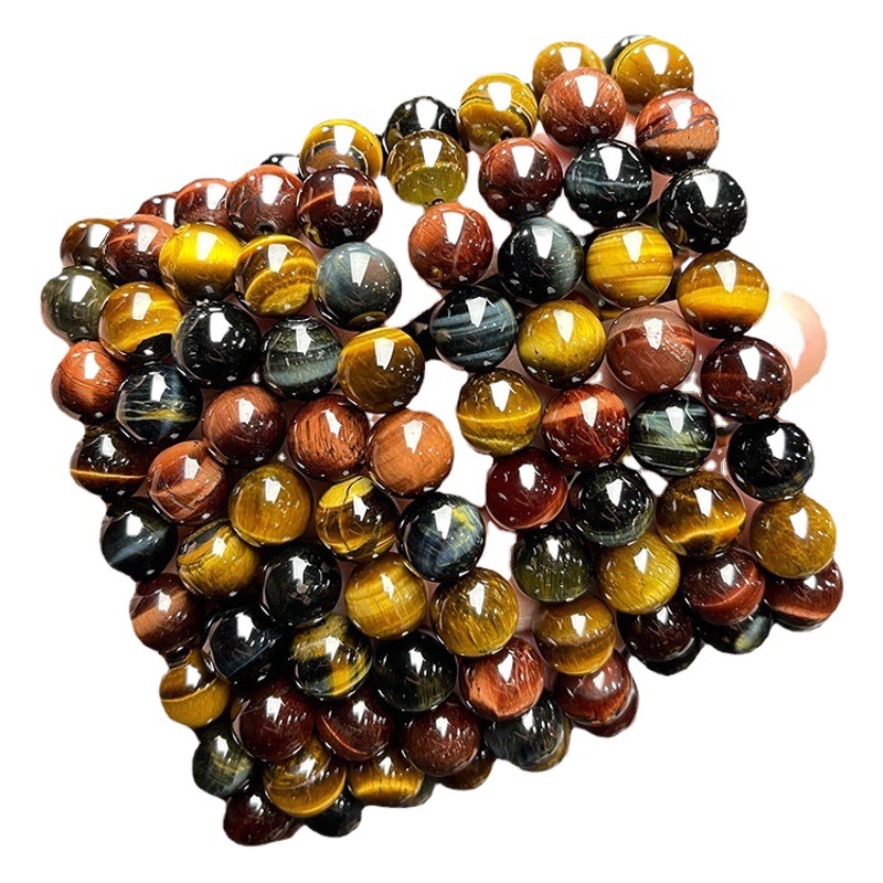 結晶東ジュエリー稲妻目男女スタイルの個性的なトレンド単輪ビーズブレスレット卸売り5a三色虎眼石手串