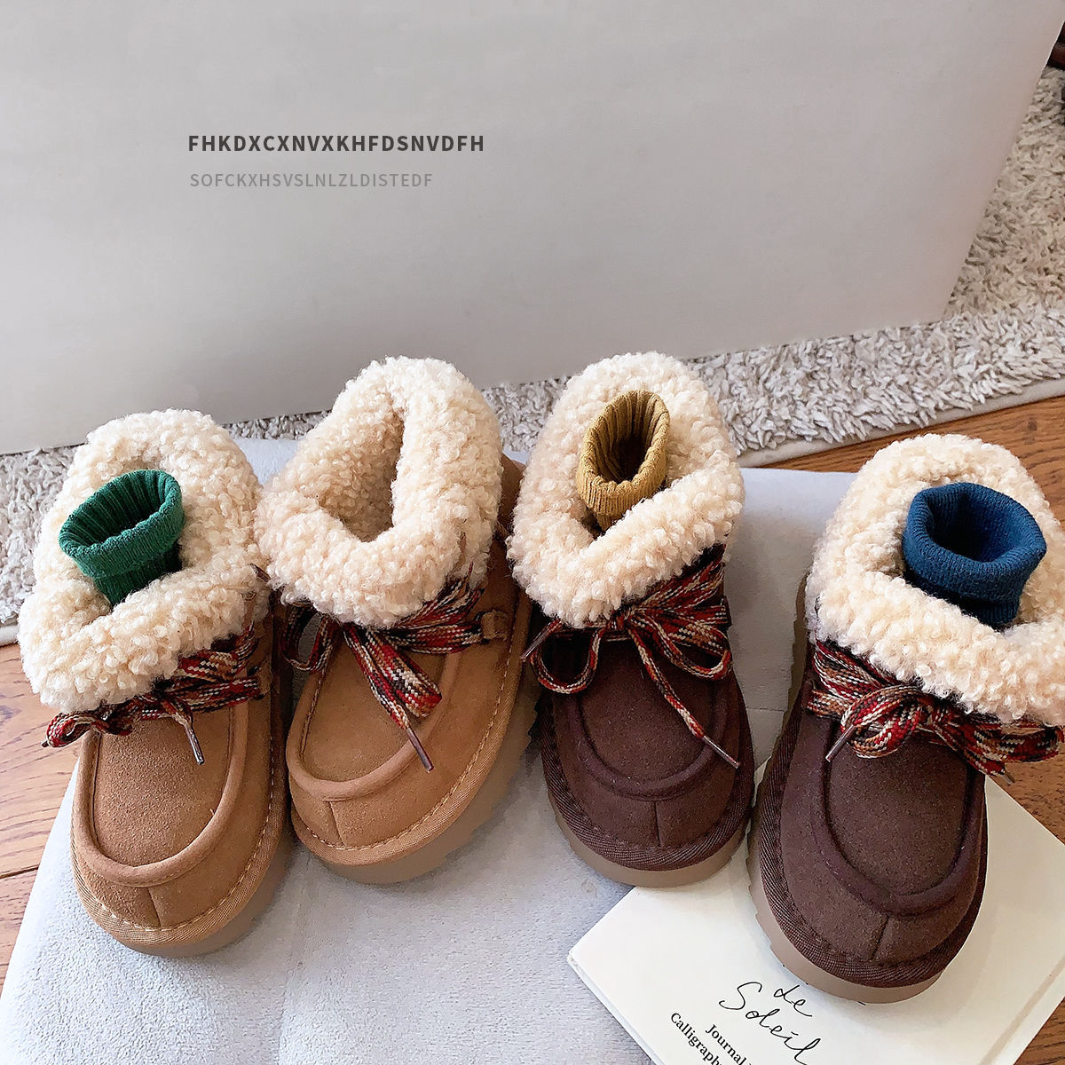 磨砂真皮韩版冬季童鞋儿童雪地靴加绒加厚女童男童毛毛靴子中大童