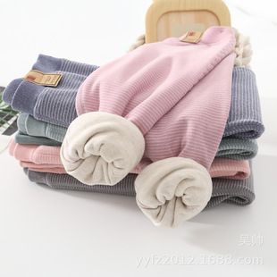 2024 Winter Kidsren's Double-Layer Stripesd Cotton Pants Double-Sided Brushed Heating Fiber Fleece-Lined Thickeneded New Warm Pants