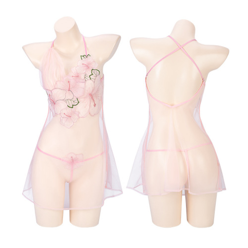 Manyan sexy lingerie sexy suspenders see-through deep V peach blossom nightdress uniform suit one piece dropshipping 8338