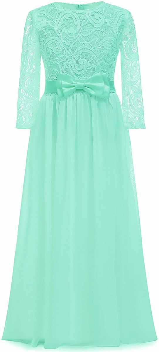 Nuevo vestido de novia para niños de comercio exterior transfronterizo europeo y americano de manga larga de encaje, cuello redondo, cola, vestido de cumpleaños para niña