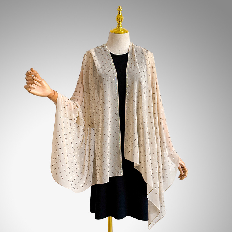 Elegante lichtgewicht chiffon sjaal voor dames met strass_voghion.com