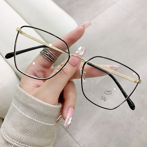 new cross-border ultra-light cat-eye frame metal thin-edge frame large frame showing face small discoloration anti-blue light glasses