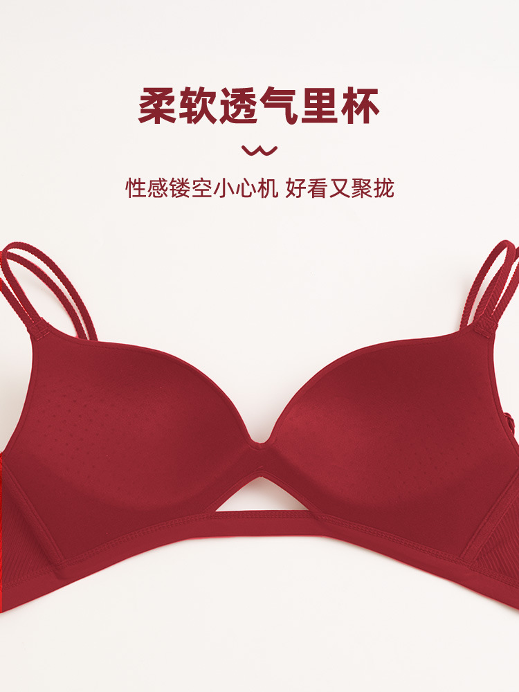 Rojo año de nacimiento ropa interior de las mujeres pequeño pecho push up mama colección anti-sagging BRA traje de sujetador inalámbrico sin costuras