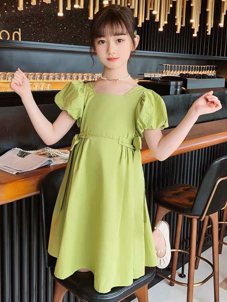 女童泡泡袖连衣裙2022夏季新款中大童复古公主裙女孩时髦韩版童裙