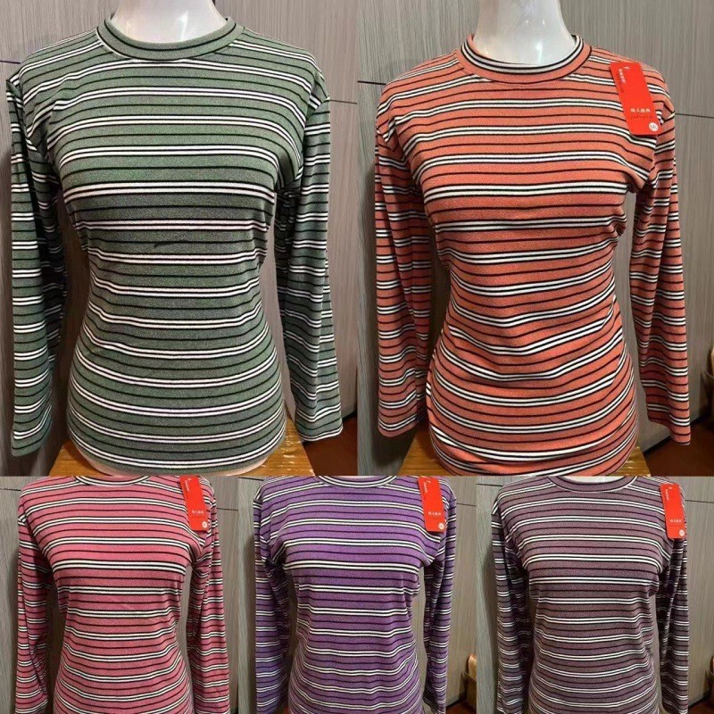 Wholesale of autumn and winter women's double-sided fleece striped long-sleeve tops, plus-size, round-neck base shirts for middle-aged and elderly women Wholesale of autumn and winter women's double-sided fleece striped long-sleeve tops, plus-size, round-neck base shirts for middle-aged and elderly women