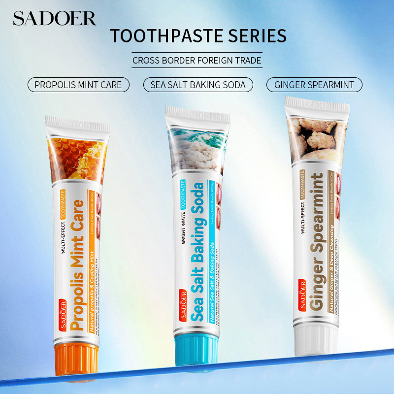 Cross-Border Foreign Trade English Version Toothpaste Sadoer Sea Salt Baking Soda Whitening Toothpaste Cleans Teeth and Freshens Breath