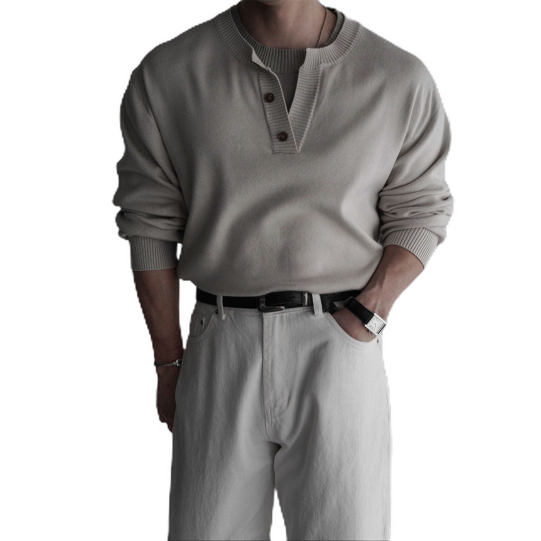 Explosiones transfronterizas de tamaño grande europeo falso dos piezas de camisetas de punto de cuello en V suéter hombre viejo viento de negocios otoño invierno fábrica al por mayor