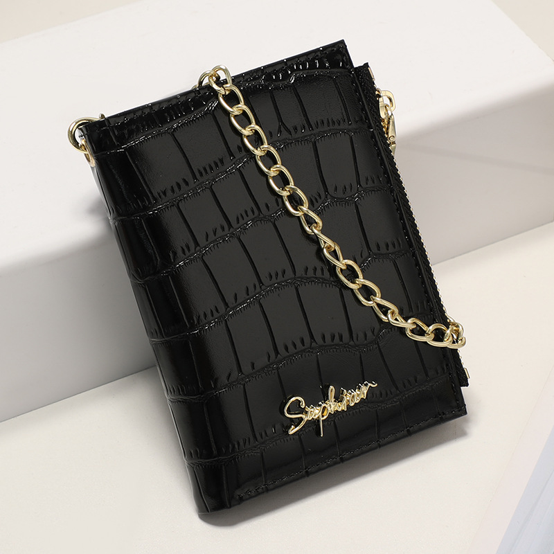 Cartera de mujer con estampado de cocodrilo, bolso multifuncional de tarjeta PU plegable, cadena de mano, bolso de cambio ligero, corto y de alta calidad.
