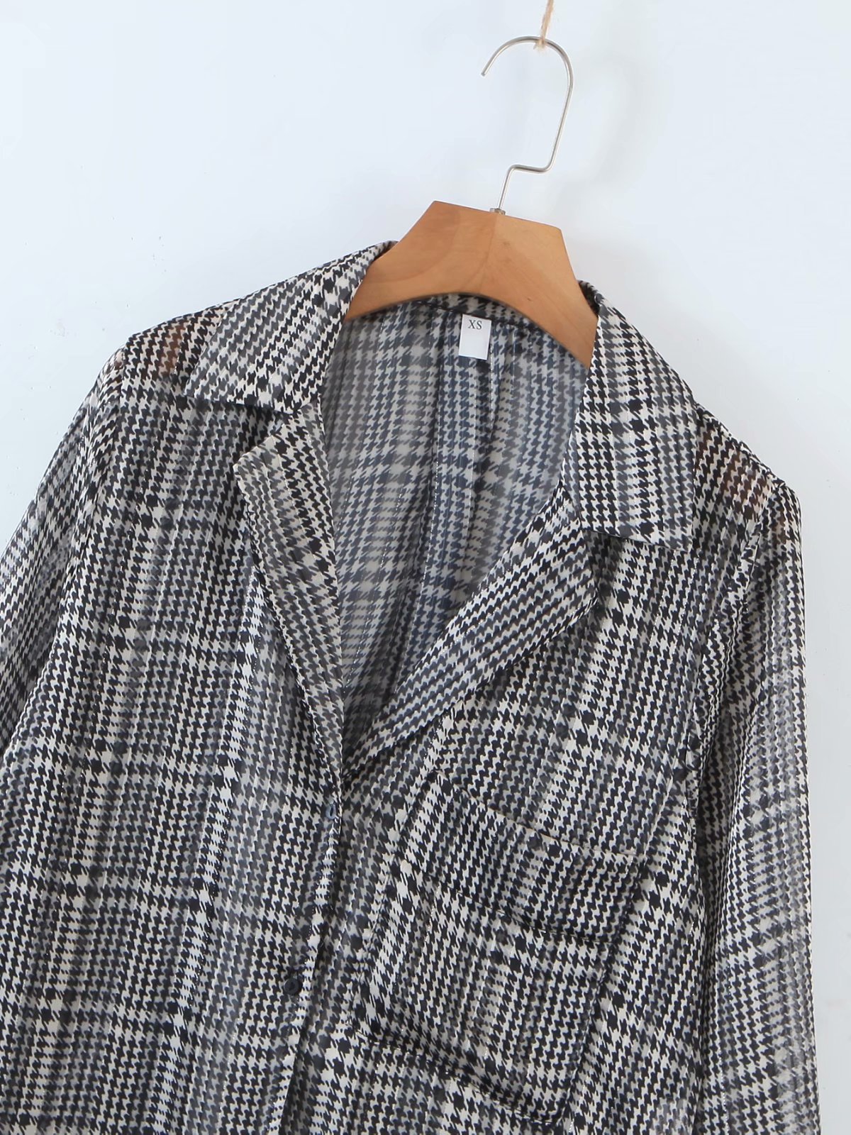 houndstooth long loose shirt jacket  NSAM39589